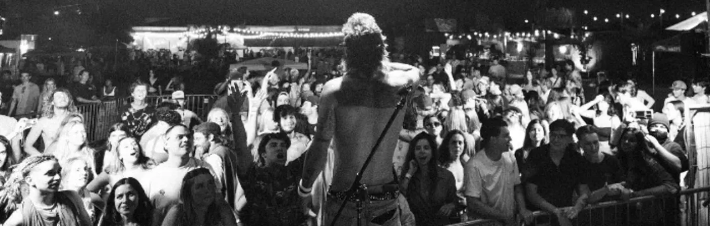 Panorama of the crowd in black and white