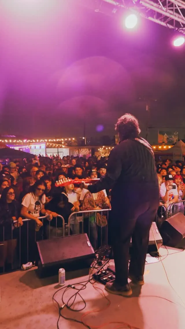 The Red Pears from the side of the stage, purple lights