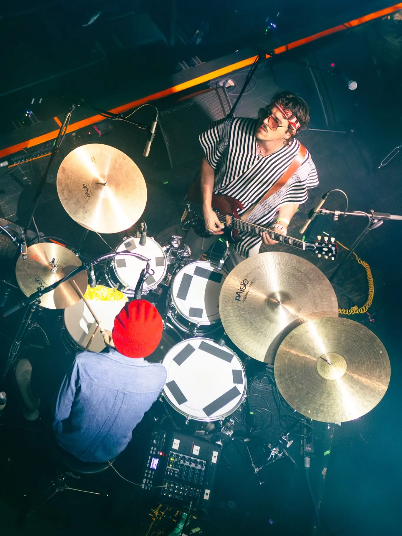 Overhead shot of the drummer at a sold-out Rio Kosta show
